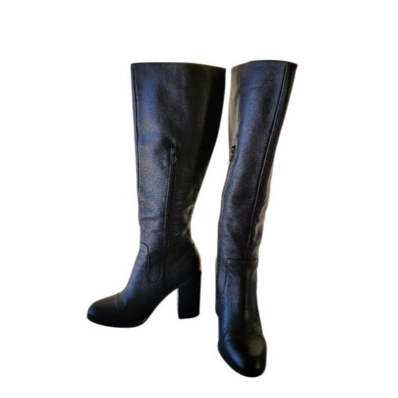 Lands’ End Black Pebbled Leather Knee-High Heeled Boots Women’s 7.5 - Picture 1 of 10